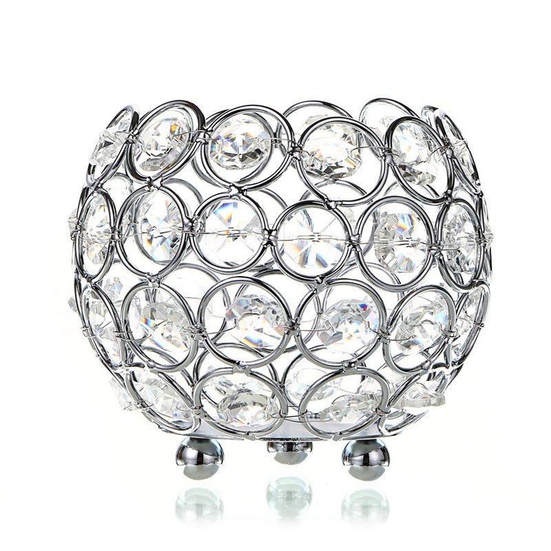 OwnMy 10cm Crystal Bowl Votive Candleholder Sparkly Tea Light Candle Holders Candle Lanterns Decorative Candelabra Vase for Christmas New Year Wedding Table Centerpieces (Silver Tone) - Image 1